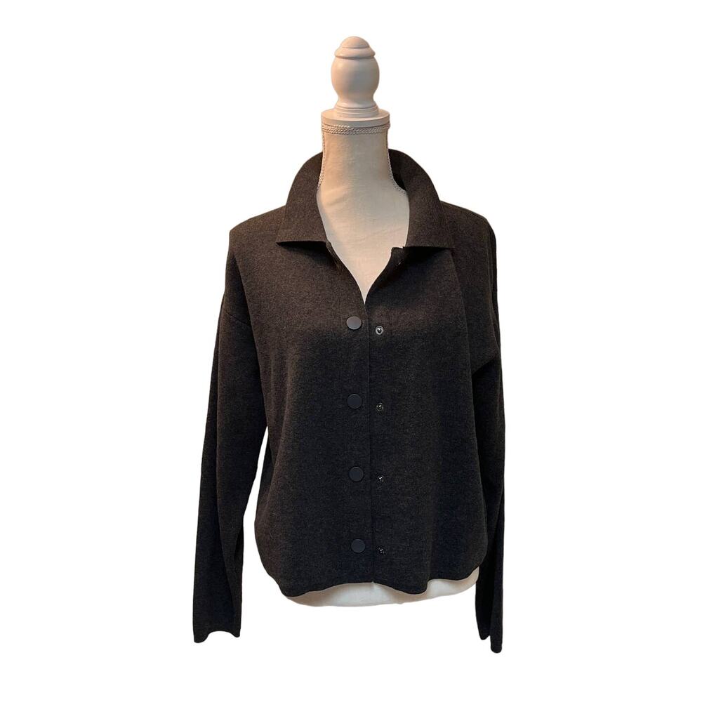 Ann Taylor Factory Gray Large Button Up Sweater Cardigan EUC